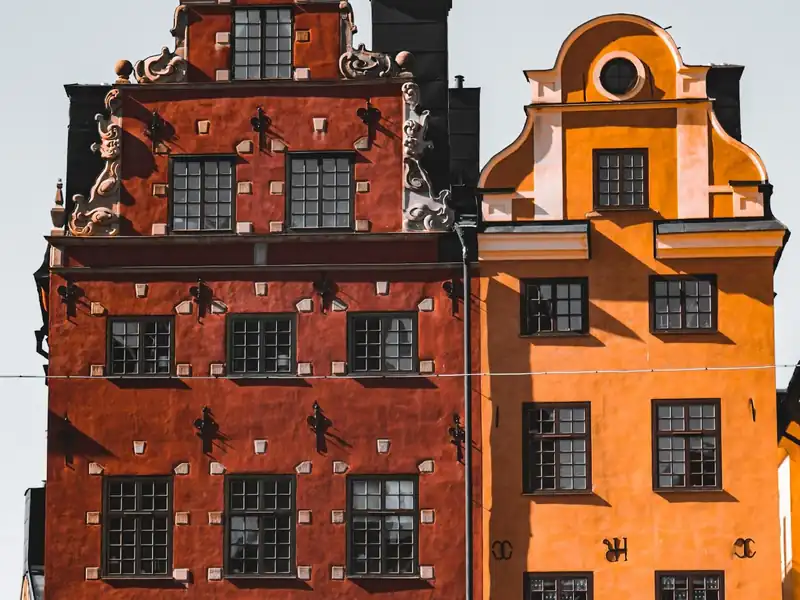 Red and orange merchant houses on Stortorget, Gamla Stan